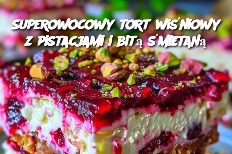 Superowocowy tort wiśniowy z pistacjami i bitą śmietaną