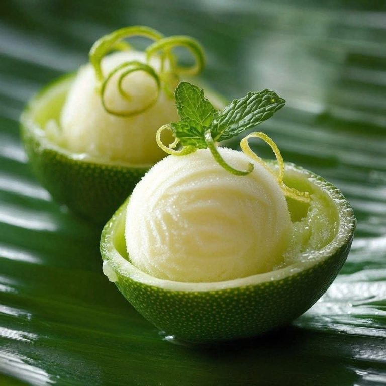Sorbet limonkowo-miętowy w mrożonych połówkach owoców