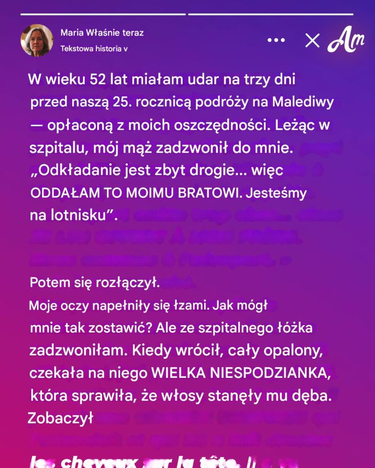 Trzy dni po udarze mój mąż pojechał na Malediwy. Po powrocie czekała na niego wielka niespodzianka.