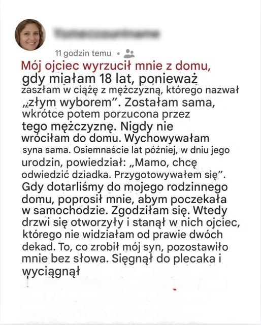 Mój ojciec wyrzucił mnie z domu, gdy dowiedział się, że jestem w ciąży — 18 lat później odwiedził go mój syn…zobacz resztę