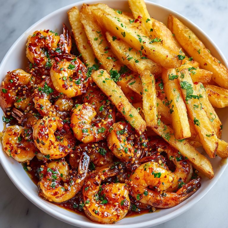 🍤 Ostre krewetki w miodzie czosnkowym z chrupiącymi frytkami