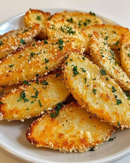 Pieczone ćwiartki ziemniaków z czosnkiem i parmezanem