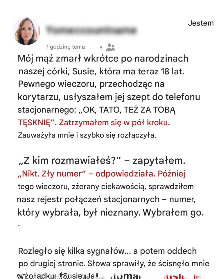 Słyszałem, jak moja córka szepnęła do telefonu: „Tęsknię za tobą, tato” – 18 lat temu pochowałem jej ojca